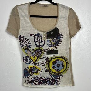 ALDO Martins Short Sleeve Scoop Neck Artistic Graphic Women's Top Size S